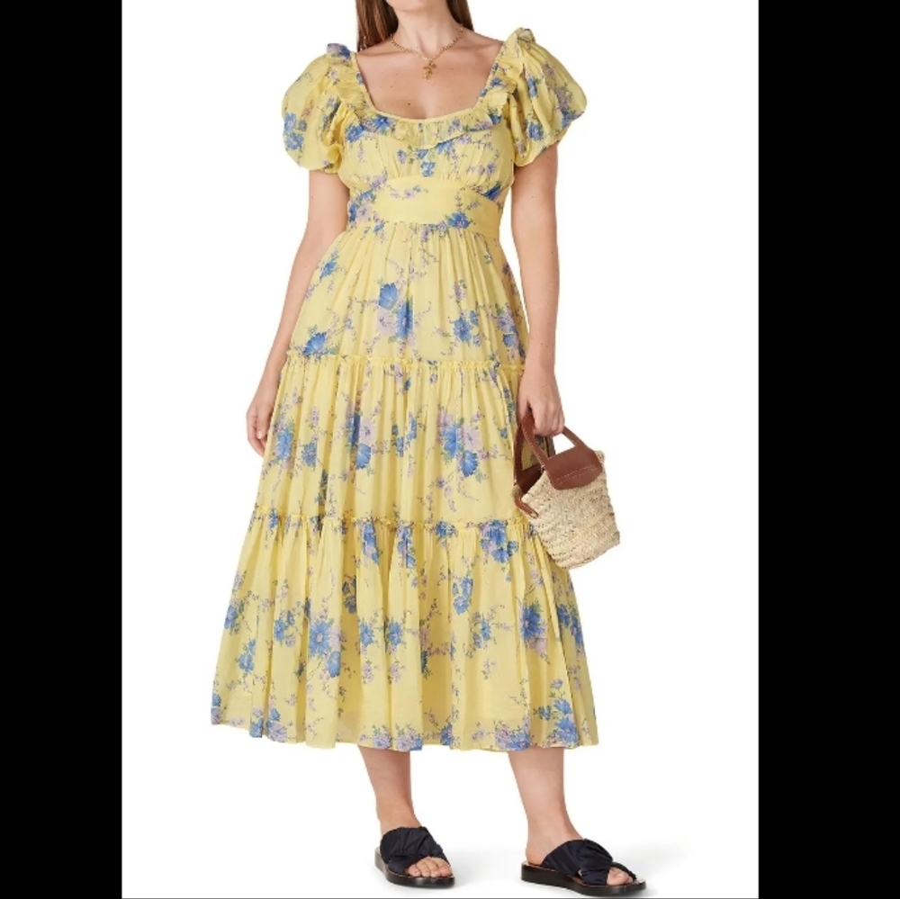 LoveShackFancy Emory Puff Sleeve Midi Dress size 2